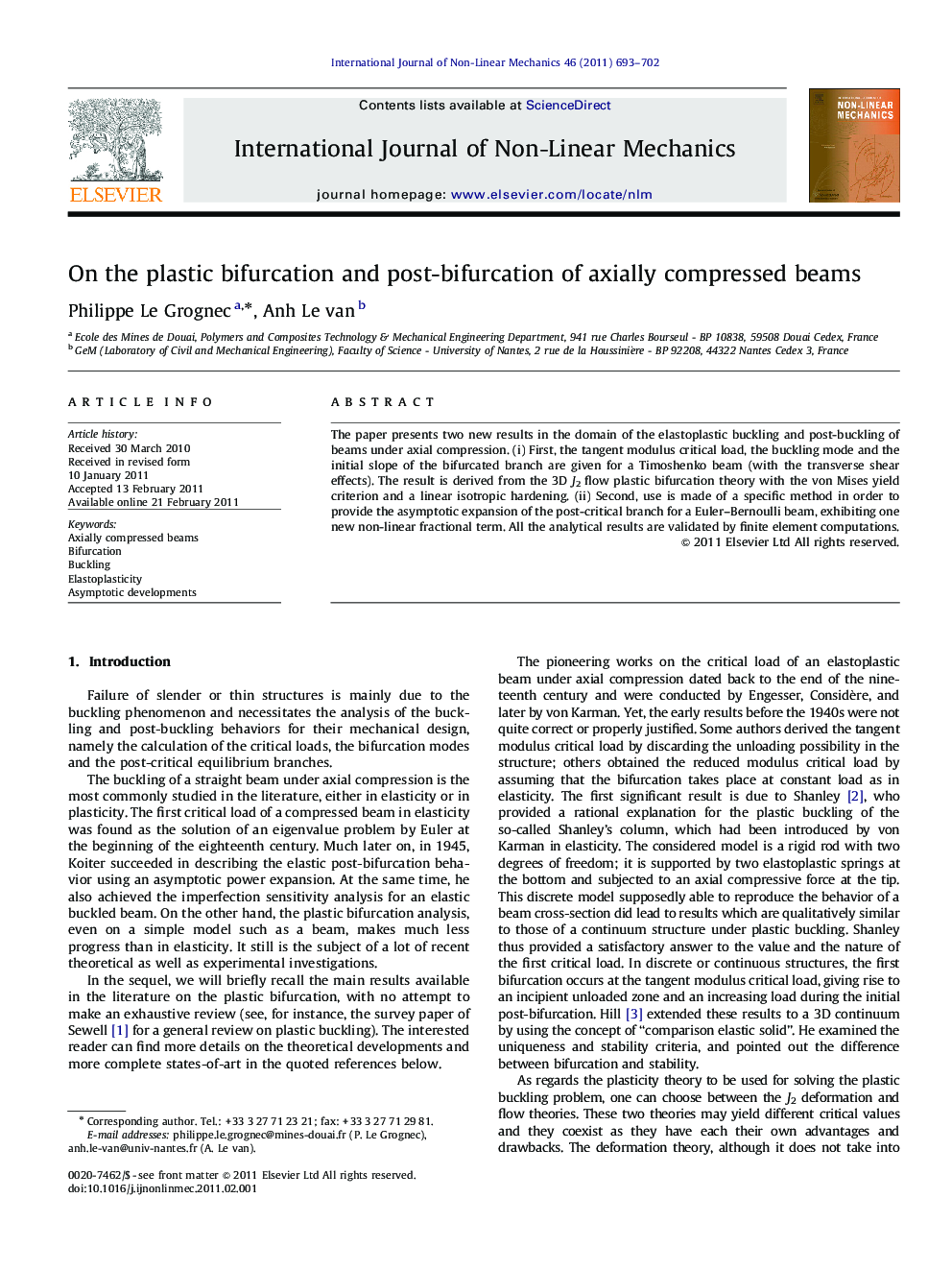 On the plastic bifurcation and post-bifurcation of axially compressed beams