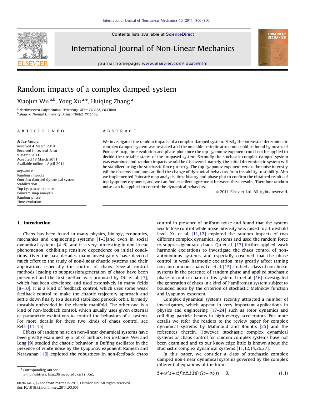 Random impacts of a complex damped system