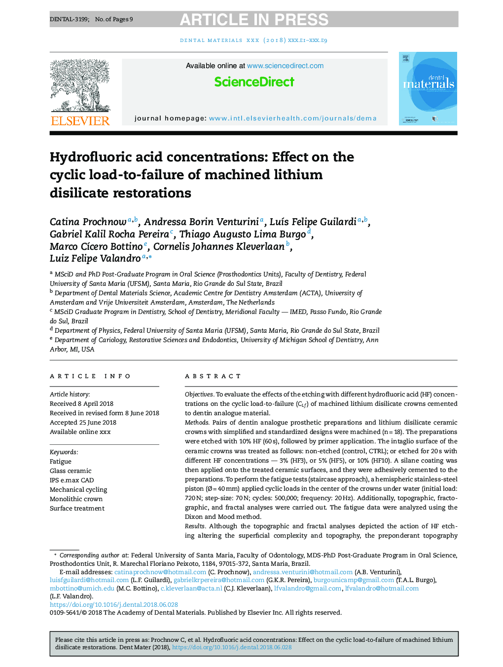 Hydrofluoric acid concentrations: Effect on the cyclic load-to-failure of machined lithium disilicate restorations