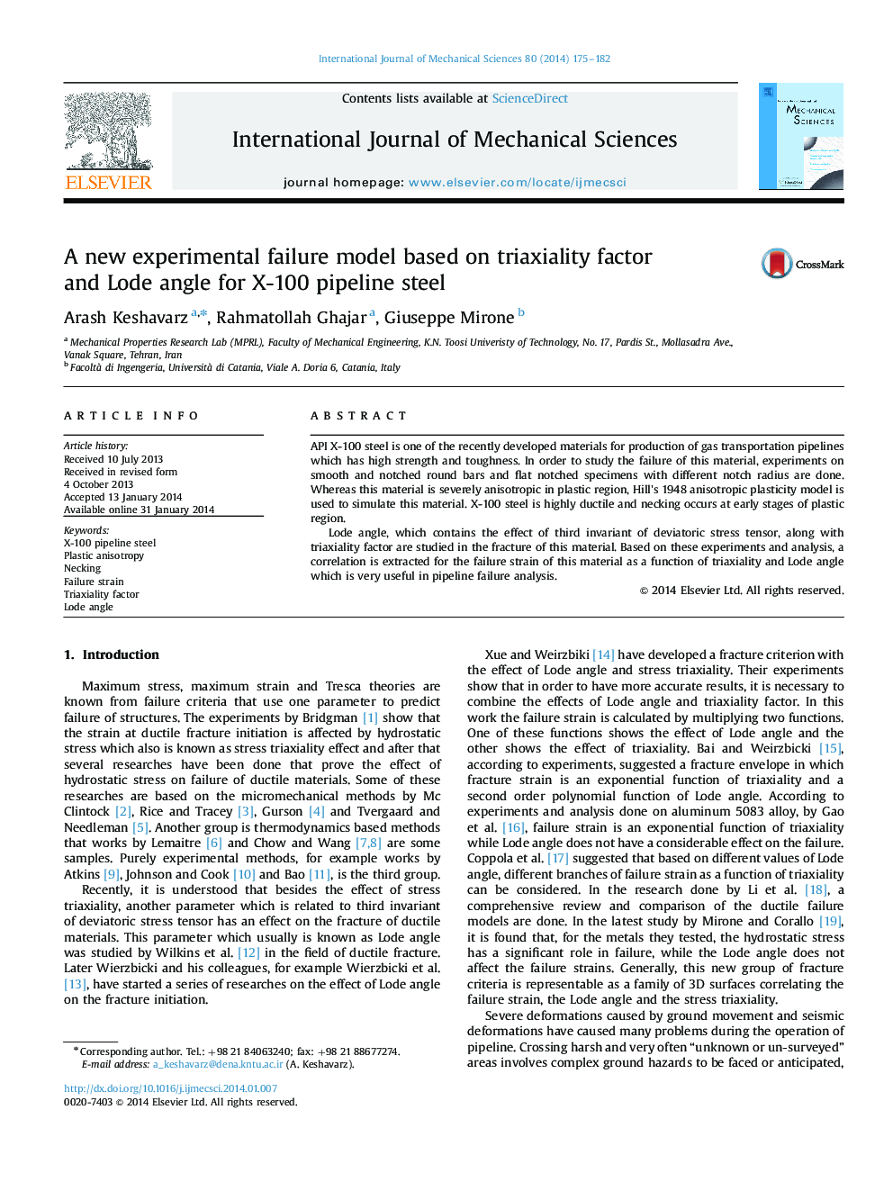 A new experimental failure model based on triaxiality factor and Lode angle for X-100 pipeline steel