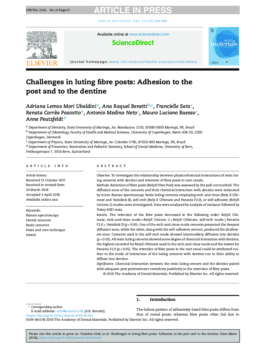 Challenges in luting fibre posts: Adhesion to the post and to the dentine