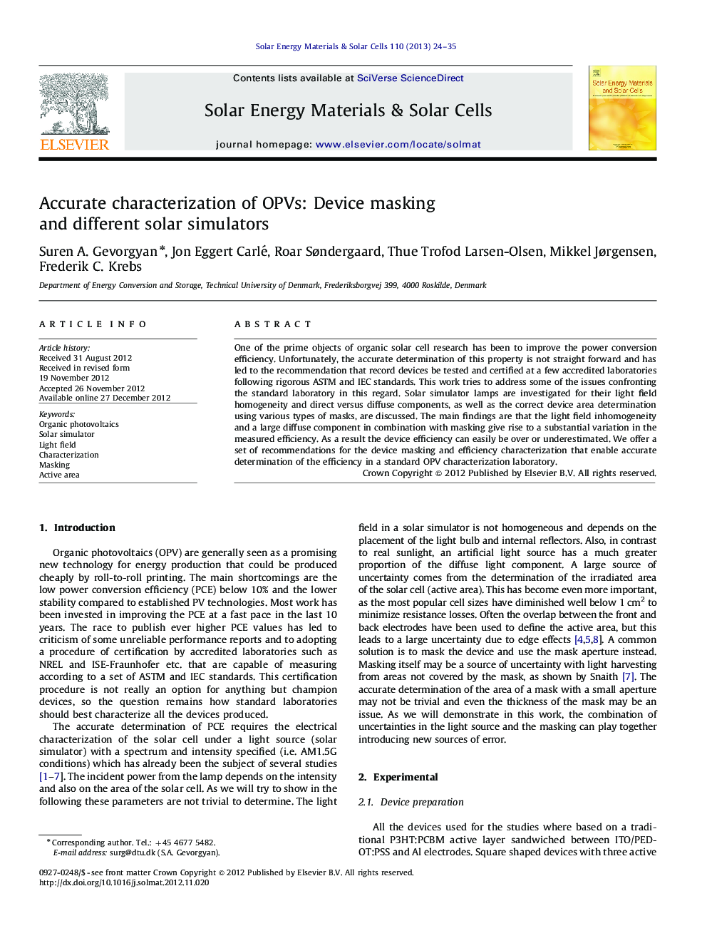 Accurate characterization of OPVs: Device masking and different solar simulators