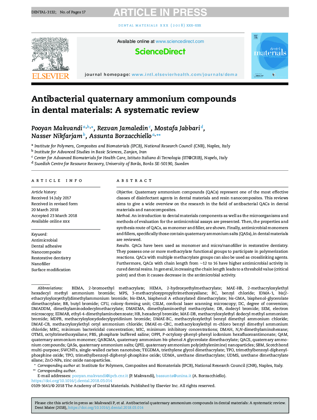 ترکیبات آمونیوم کواترنری در مواد دندانی: یک بررسی سیستماتیک 