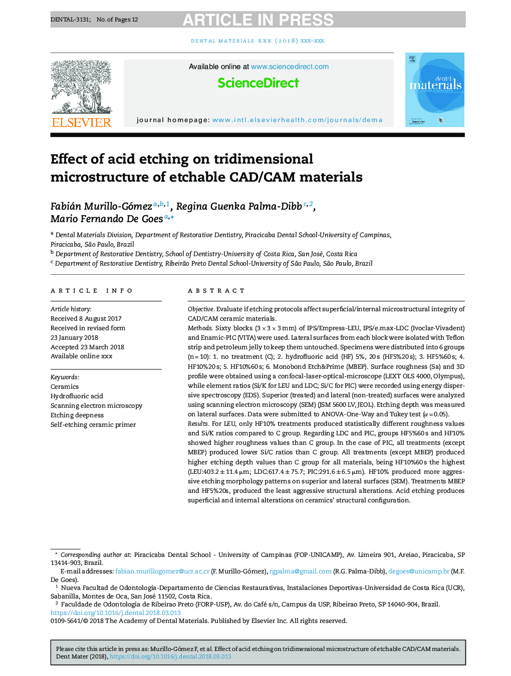 Effect of acid etching on tridimensional microstructure of etchable CAD/CAM materials