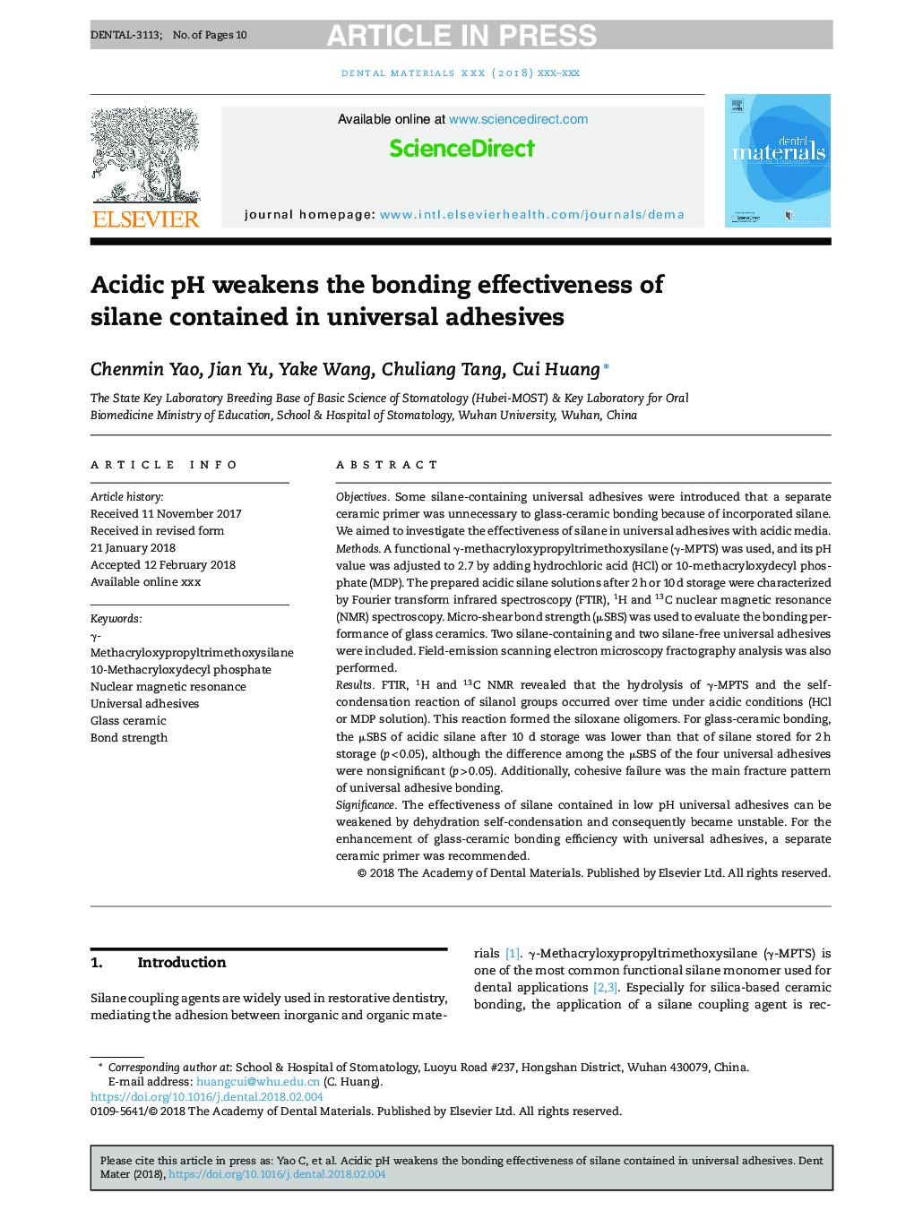 Acidic pH weakens the bonding effectiveness of silane contained in universal adhesives