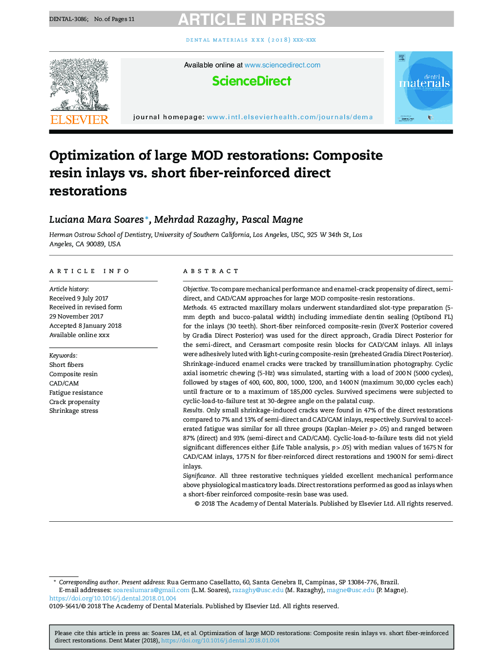 Optimization of large MOD restorations: Composite resin inlays vs. short fiber-reinforced direct restorations