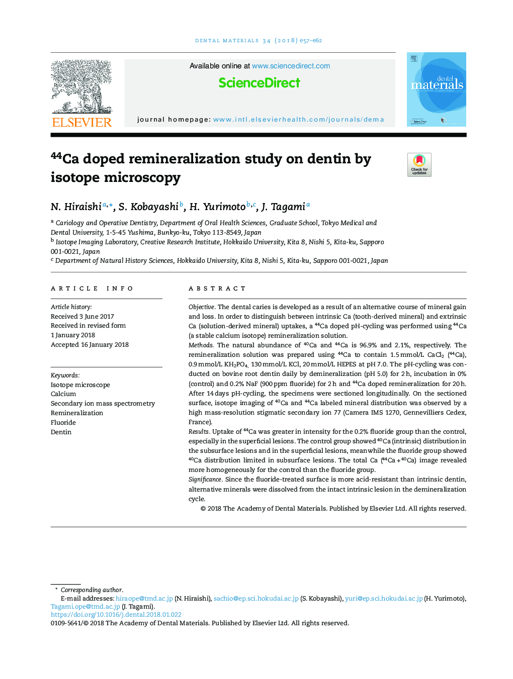 44Ca doped remineralization study on dentin by isotope microscopy