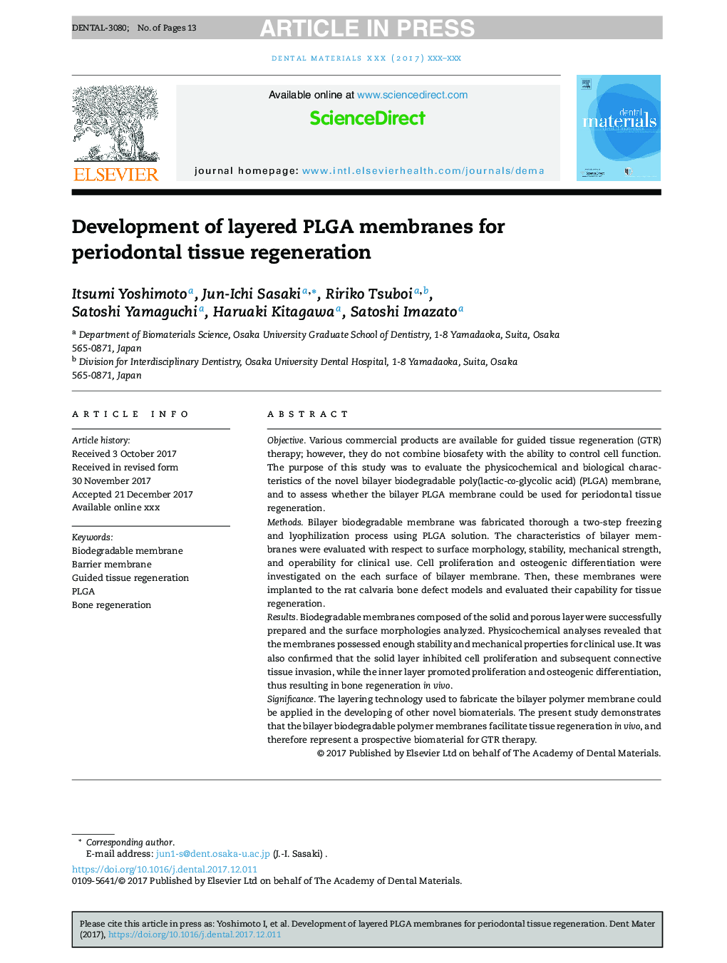 Development of layered PLGA membranes for periodontal tissue regeneration