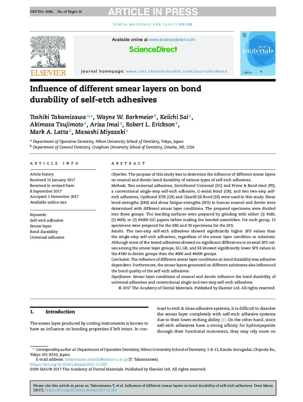 Influence of different smear layers on bond durability of self-etch adhesives