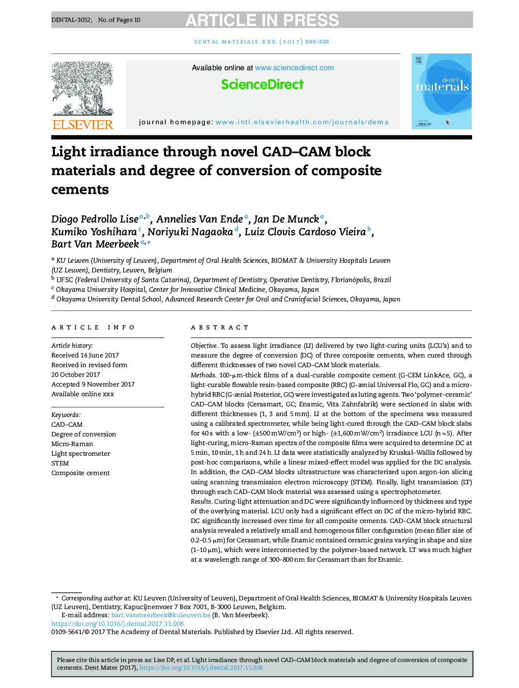 Light irradiance through novel CAD-CAM block materials and degree of conversion of composite cements