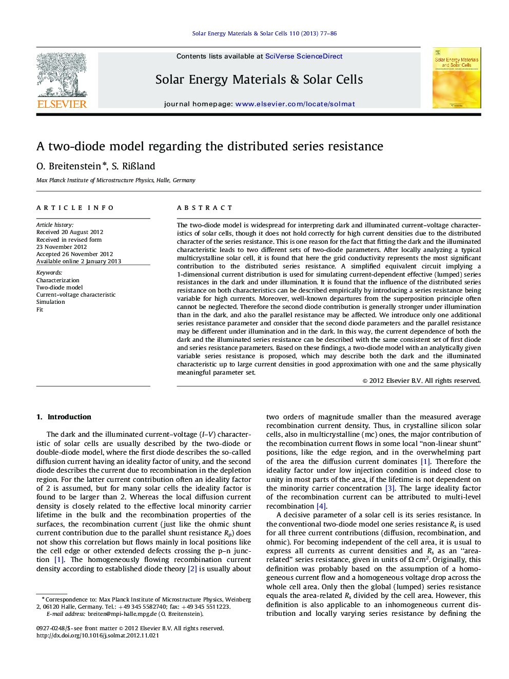 A two-diode model regarding the distributed series resistance