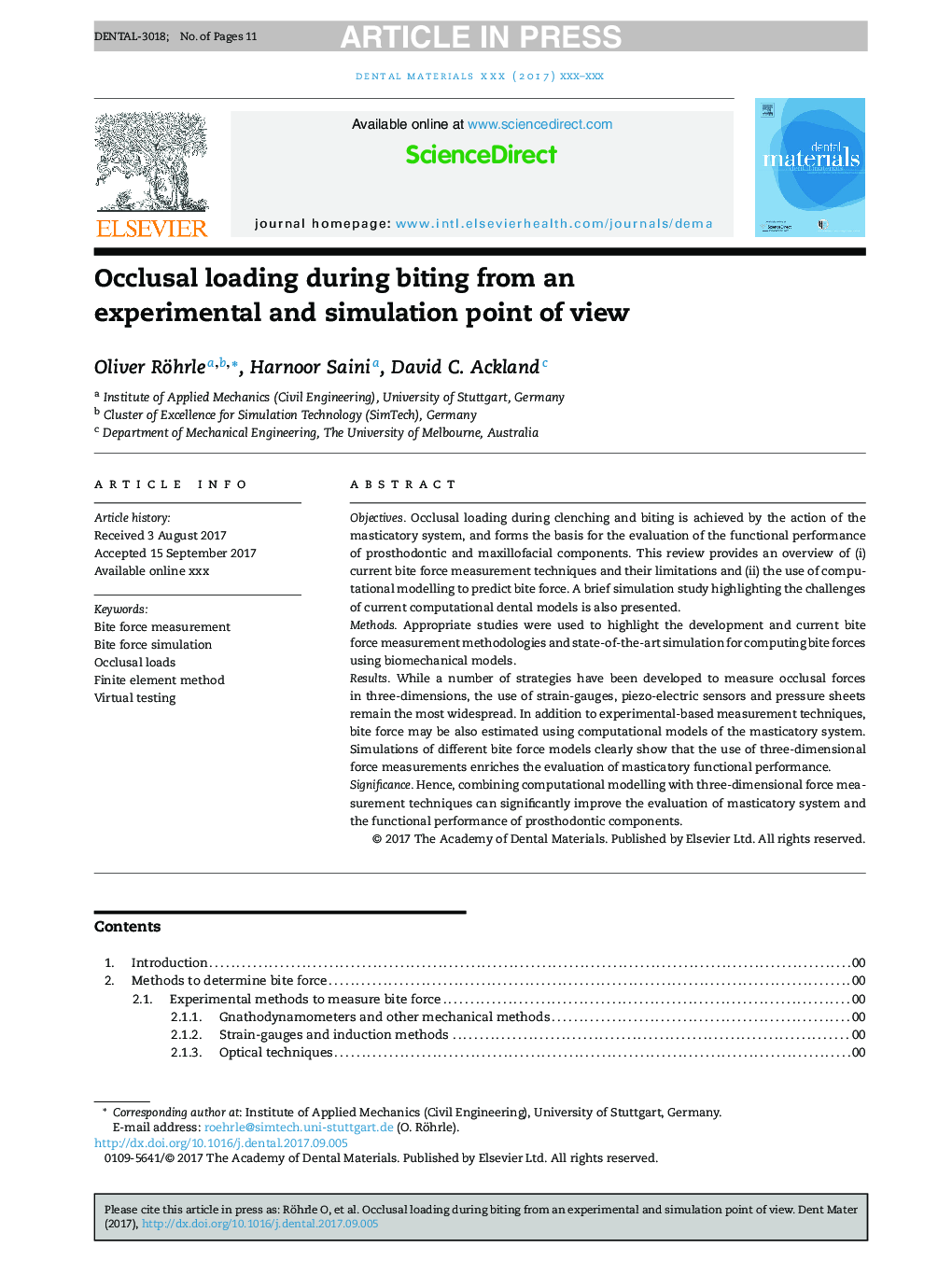 Occlusal loading during biting from an experimental and simulation point of view