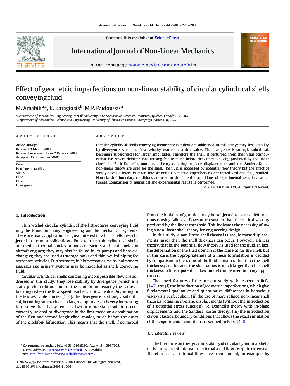 Effect of geometric imperfections on non-linear stability of circular cylindrical shells conveying fluid