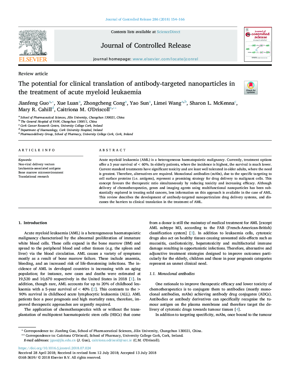 The potential for clinical translation of antibody-targeted nanoparticles in the treatment of acute myeloid leukaemia