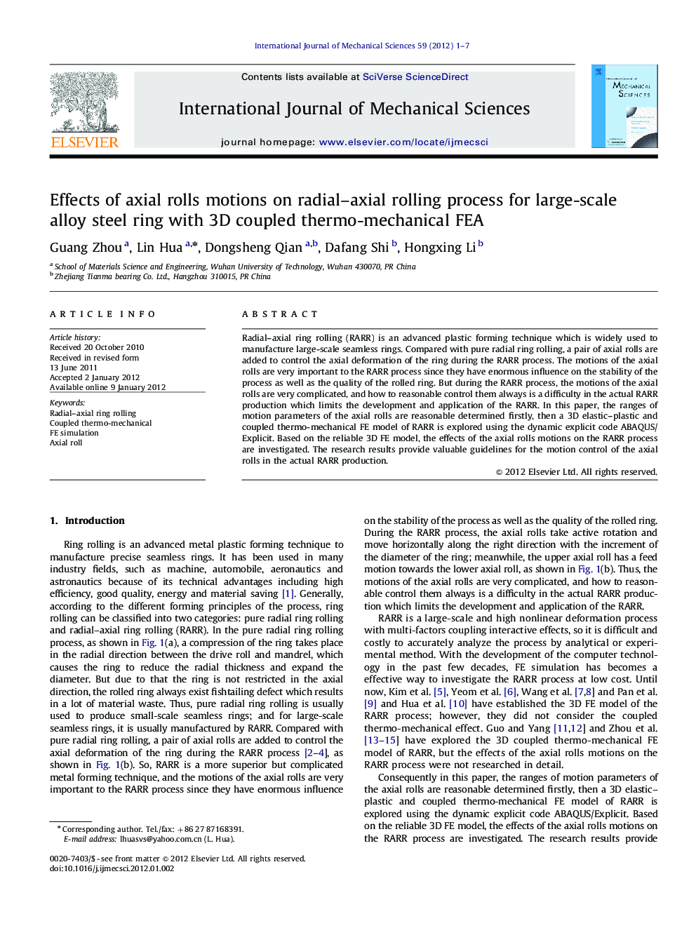 Effects of axial rolls motions on radial–axial rolling process for large-scale alloy steel ring with 3D coupled thermo-mechanical FEA