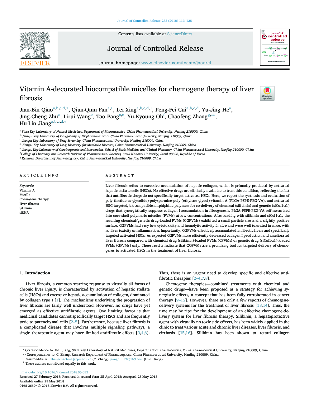 Vitamin A-decorated biocompatible micelles for chemogene therapy of liver fibrosis