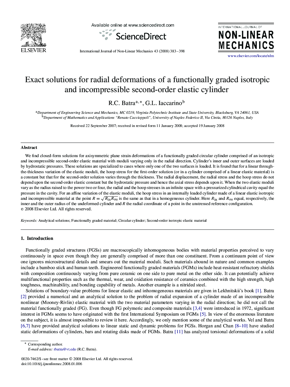 Exact solutions for radial deformations of a functionally graded isotropic and incompressible second-order elastic cylinder