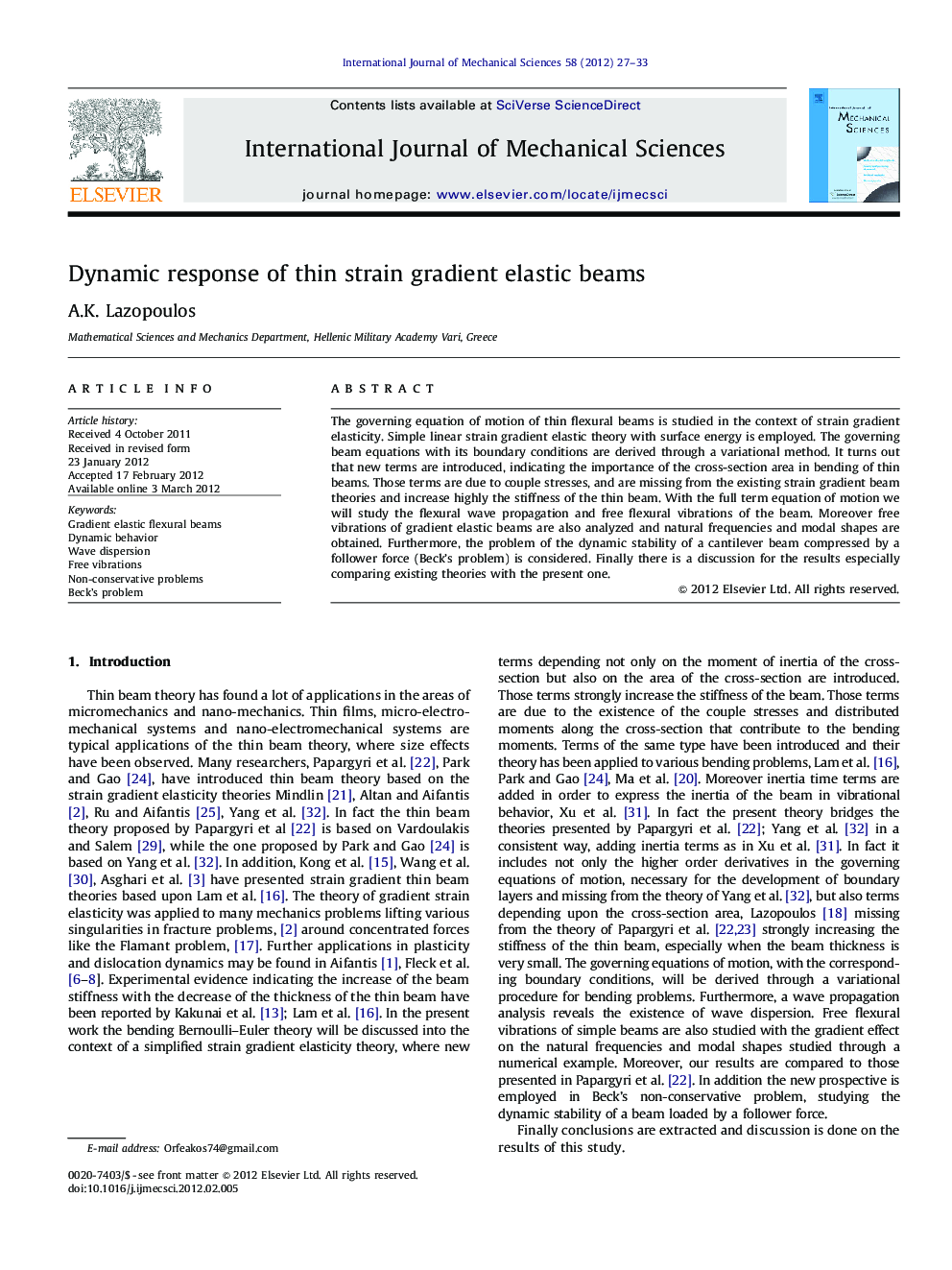 Dynamic response of thin strain gradient elastic beams