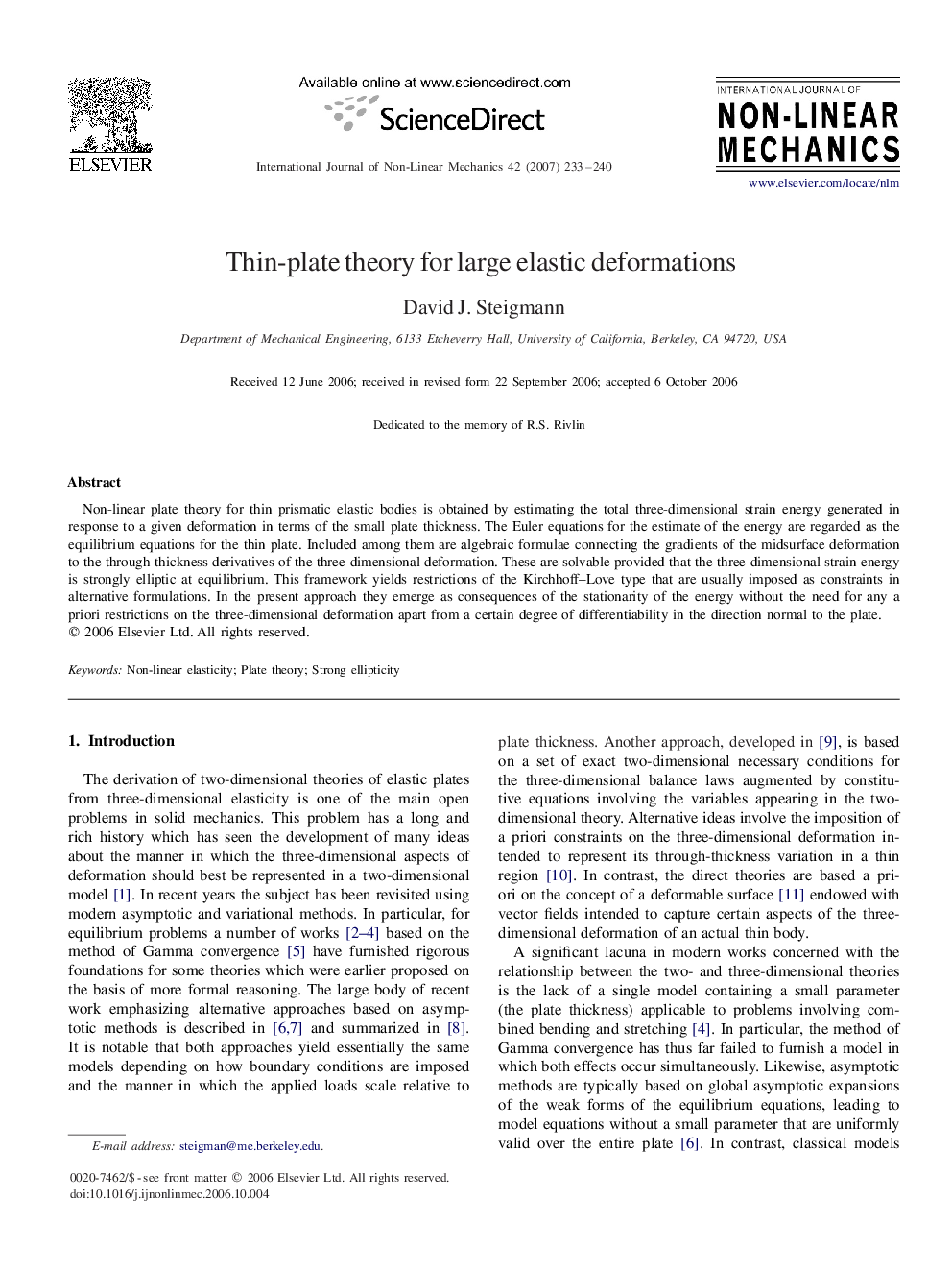 Thin-plate theory for large elastic deformations