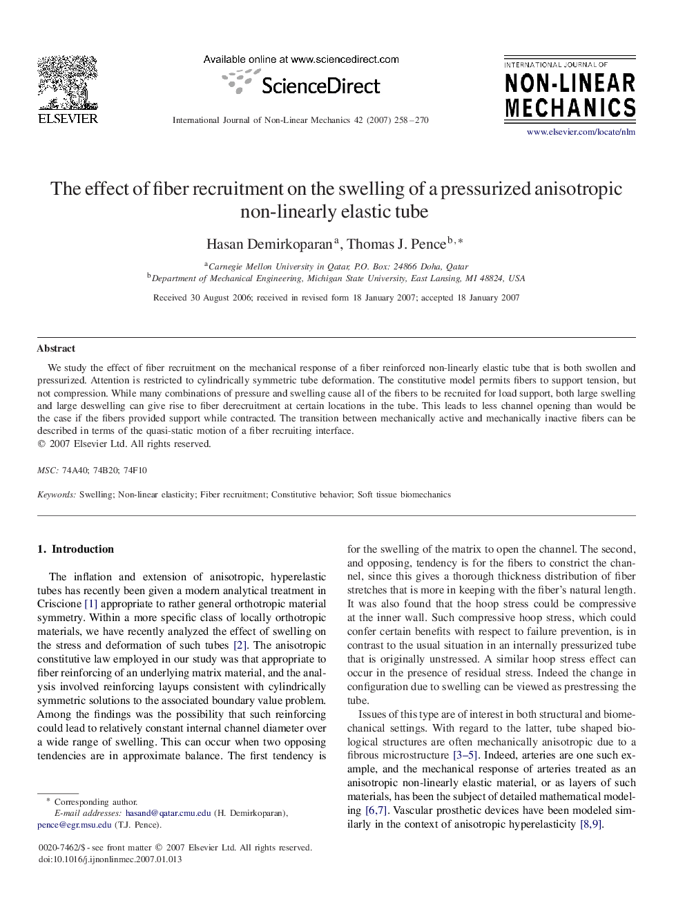 The effect of fiber recruitment on the swelling of a pressurized anisotropic non-linearly elastic tube