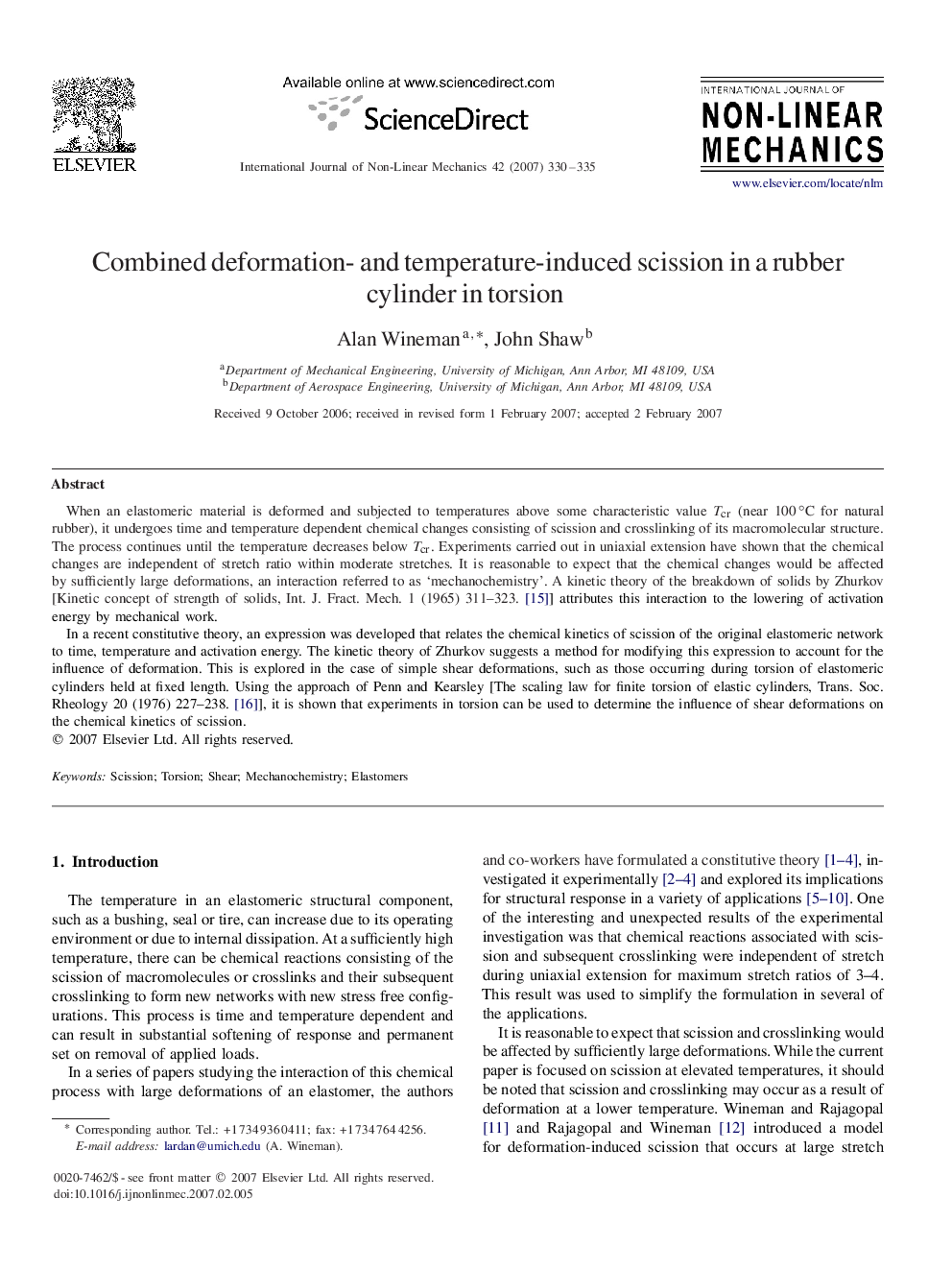 Combined deformation- and temperature-induced scission in a rubber cylinder in torsion