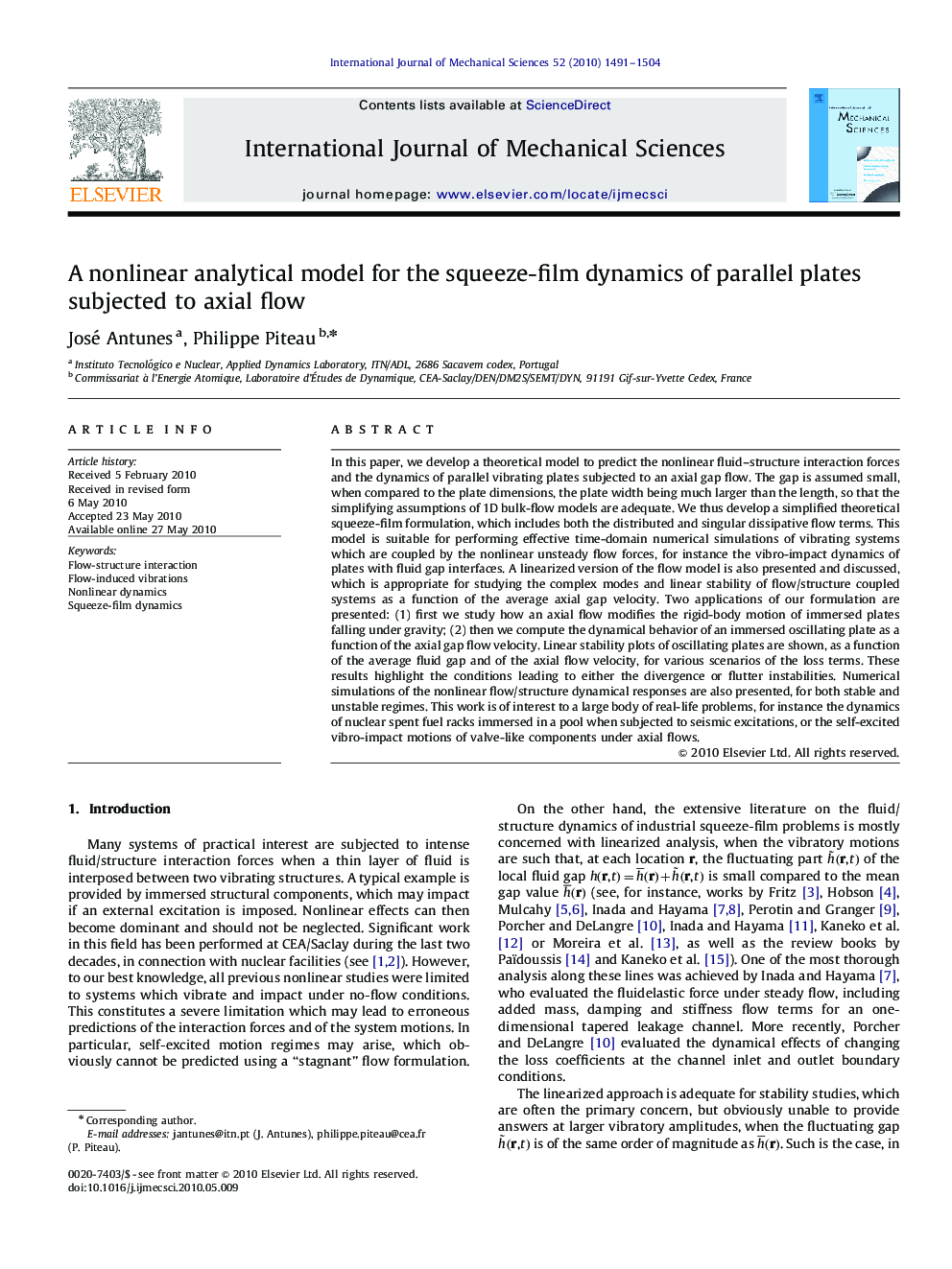 A nonlinear analytical model for the squeeze-film dynamics of parallel plates subjected to axial flow