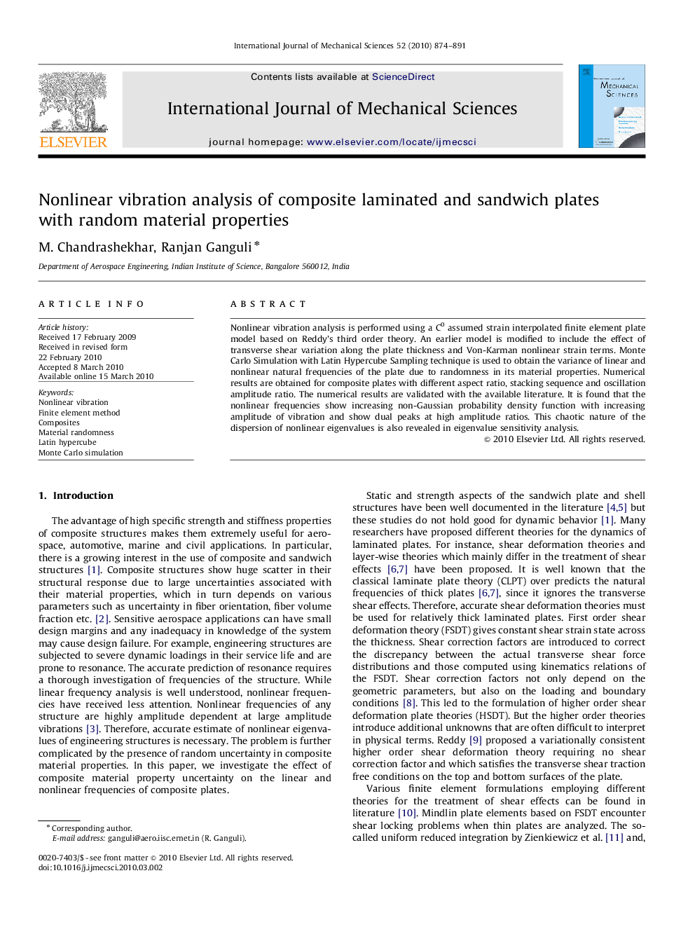 Nonlinear vibration analysis of composite laminated and sandwich plates with random material properties