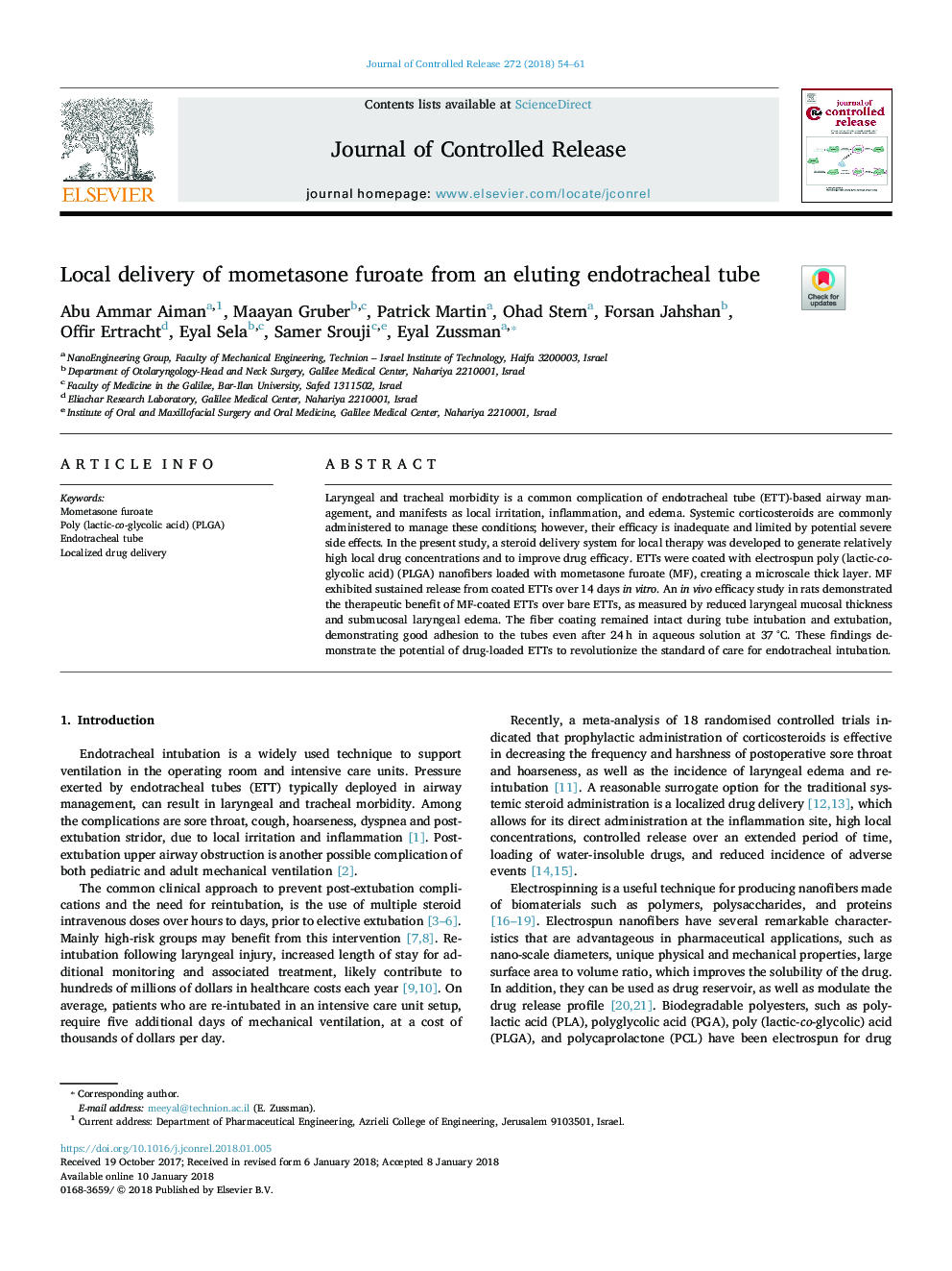 Local delivery of mometasone furoate from an eluting endotracheal tube