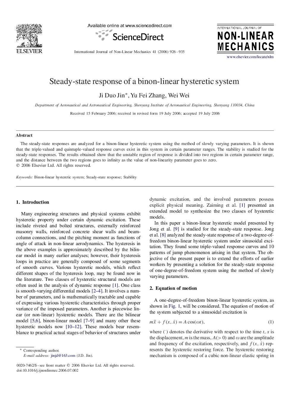 Steady-state response of a binon-linear hysteretic system