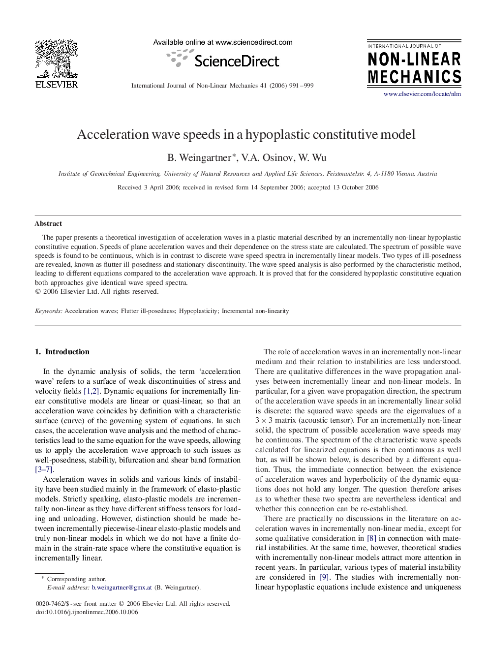 Acceleration wave speeds in a hypoplastic constitutive model