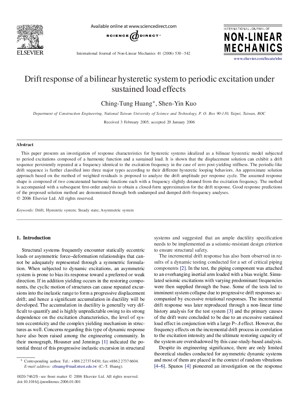 Drift response of a bilinear hysteretic system to periodic excitation under sustained load effects