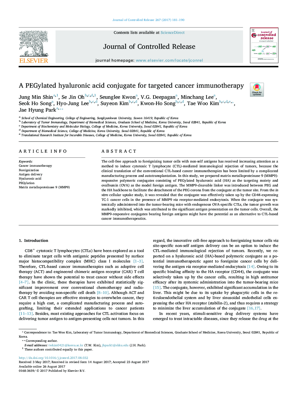 A PEGylated hyaluronic acid conjugate for targeted cancer immunotherapy