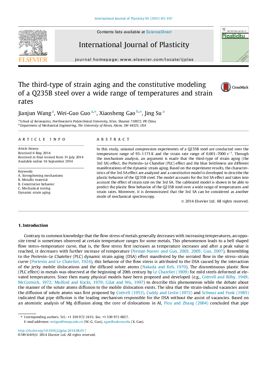 The third-type of strain aging and the constitutive modeling of a Q235B steel over a wide range of temperatures and strain rates