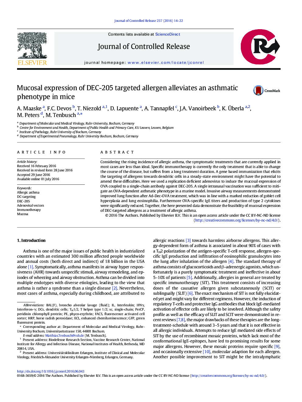 Mucosal expression of DEC-205 targeted allergen alleviates an asthmatic phenotype in mice