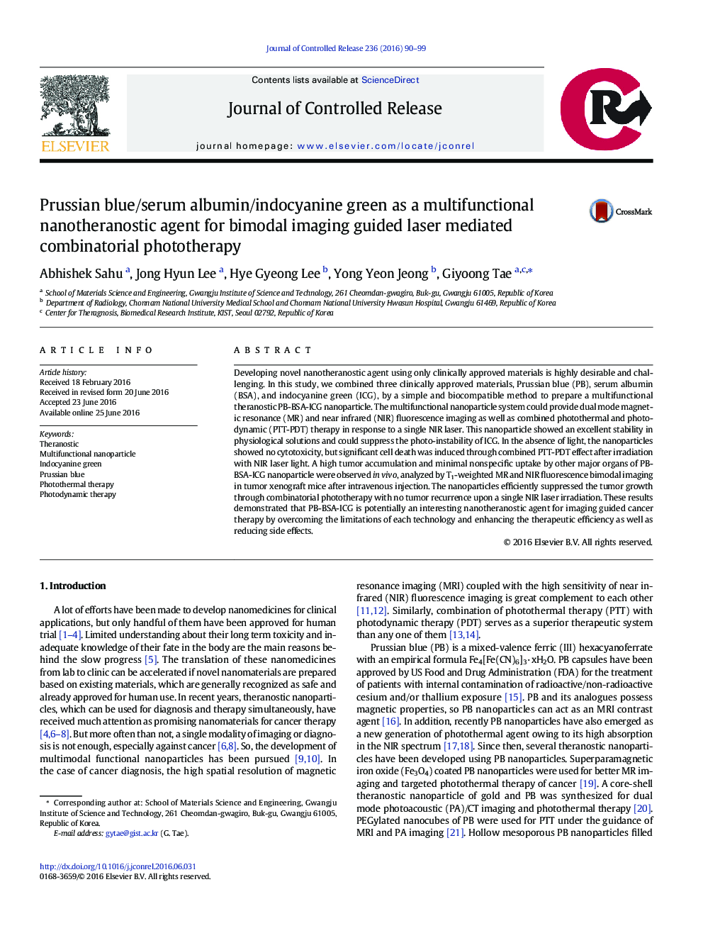 Prussian blue/serum albumin/indocyanine green as a multifunctional nanotheranostic agent for bimodal imaging guided laser mediated combinatorial phototherapy