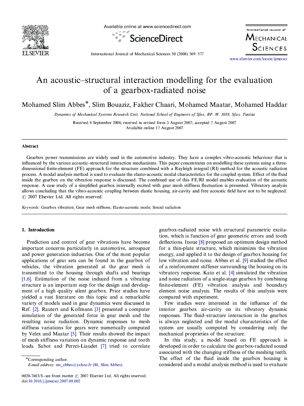 An acoustic–structural interaction modelling for the evaluation of a gearbox-radiated noise