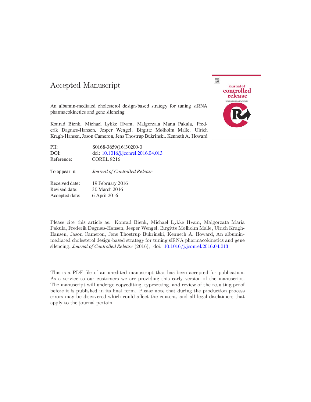 An albumin-mediated cholesterol design-based strategy for tuning siRNA pharmacokinetics and gene silencing