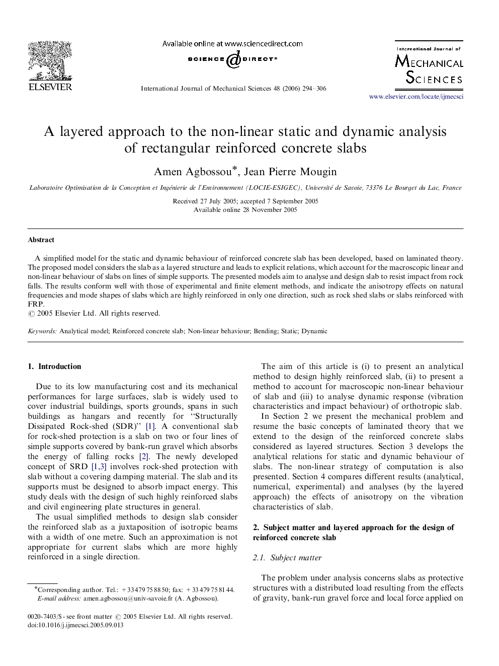 A layered approach to the non-linear static and dynamic analysis of rectangular reinforced concrete slabs