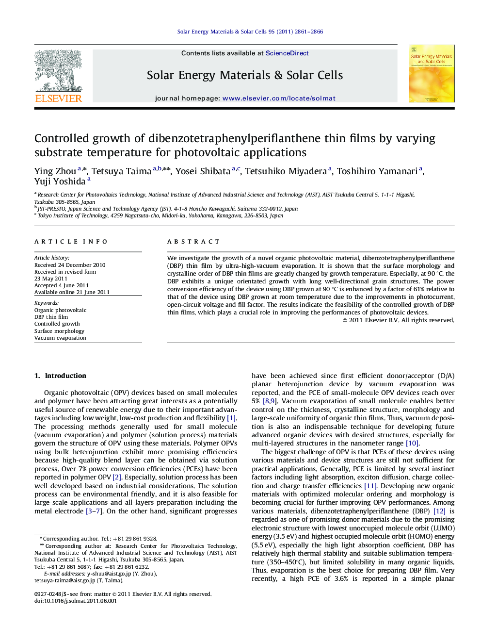 Controlled growth of dibenzotetraphenylperiflanthene thin films by varying substrate temperature for photovoltaic applications