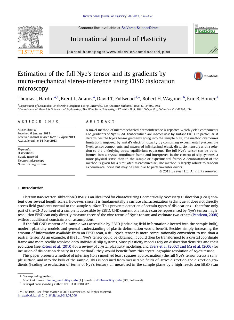 Estimation of the full Nye’s tensor and its gradients by micro-mechanical stereo-inference using EBSD dislocation microscopy