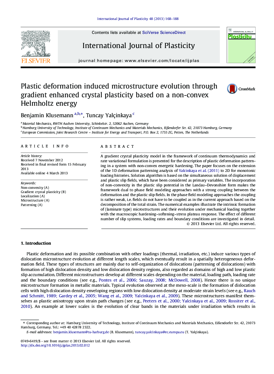 Plastic deformation induced microstructure evolution through gradient enhanced crystal plasticity based on a non-convex Helmholtz energy