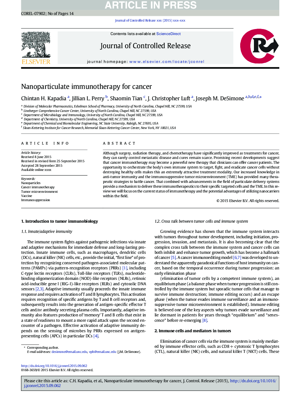 Nanoparticulate immunotherapy for cancer