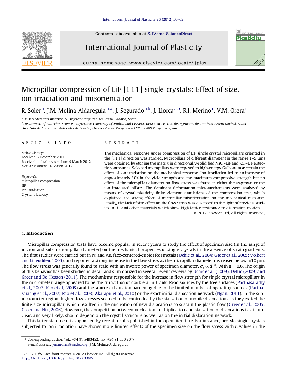 Micropillar compression of LiF [1 1 1] single crystals: Effect of size, ion irradiation and misorientation