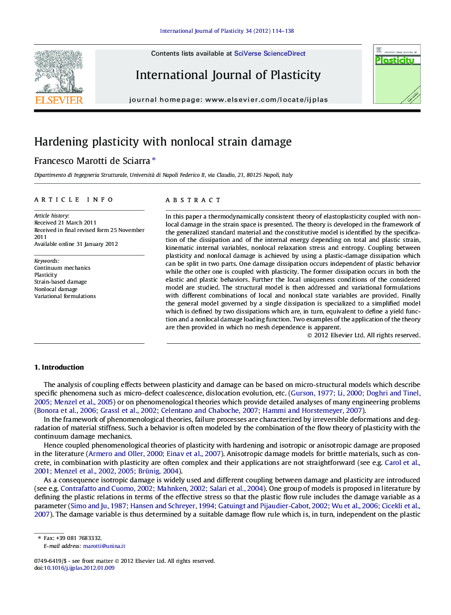 Hardening plasticity with nonlocal strain damage