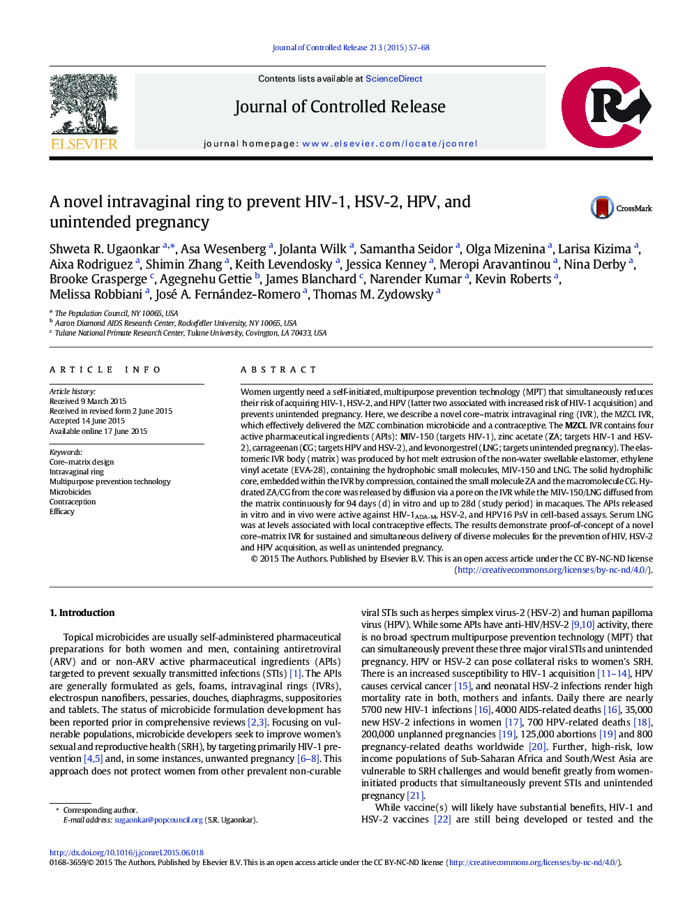 A novel intravaginal ring to prevent HIV-1, HSV-2, HPV, and unintended pregnancy