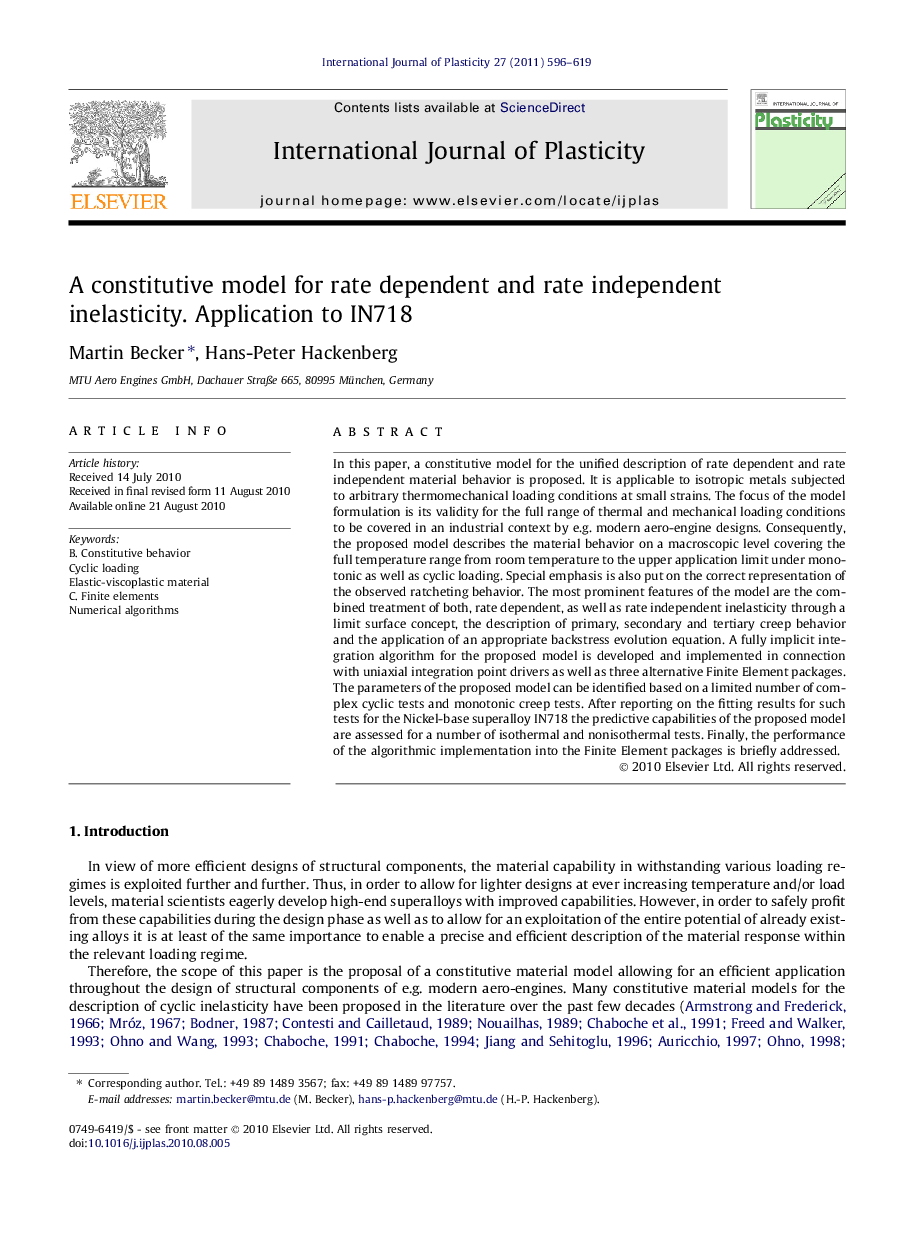 A constitutive model for rate dependent and rate independent inelasticity. Application to IN718