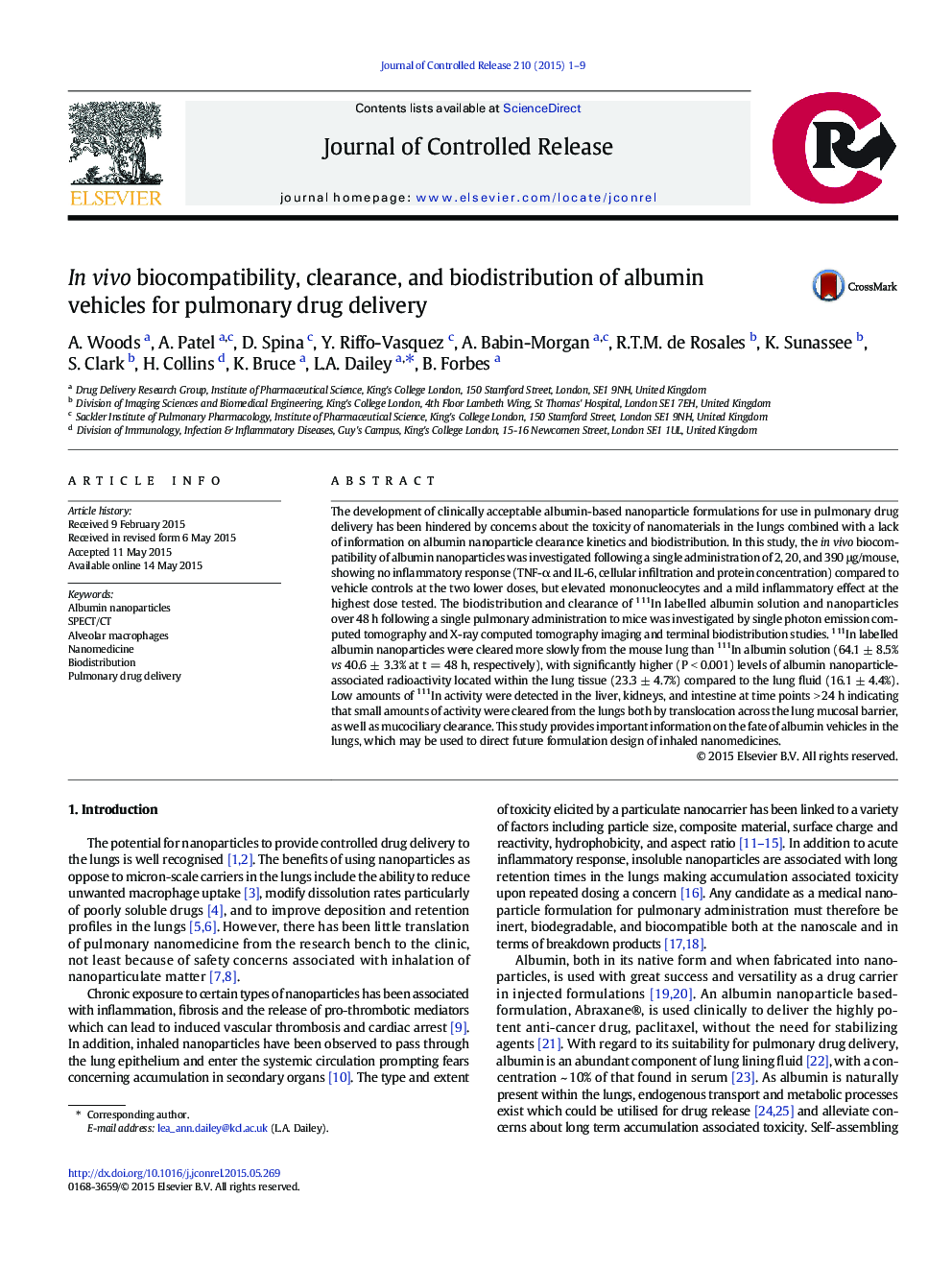 In vivo biocompatibility, clearance, and biodistribution of albumin vehicles for pulmonary drug delivery