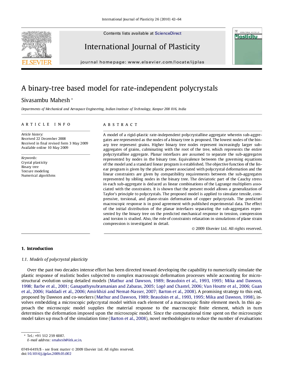 A binary-tree based model for rate-independent polycrystals