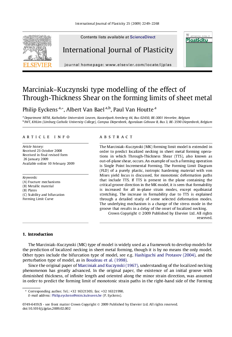 Marciniak–Kuczynski type modelling of the effect of Through-Thickness Shear on the forming limits of sheet metal