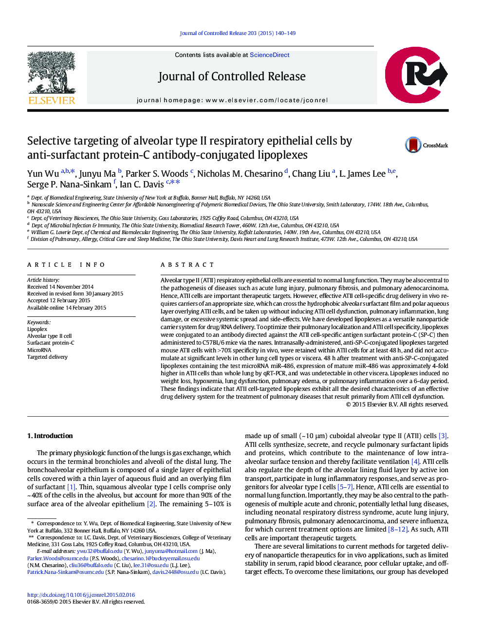 Selective targeting of alveolar type II respiratory epithelial cells by anti-surfactant protein-C antibody-conjugated lipoplexes